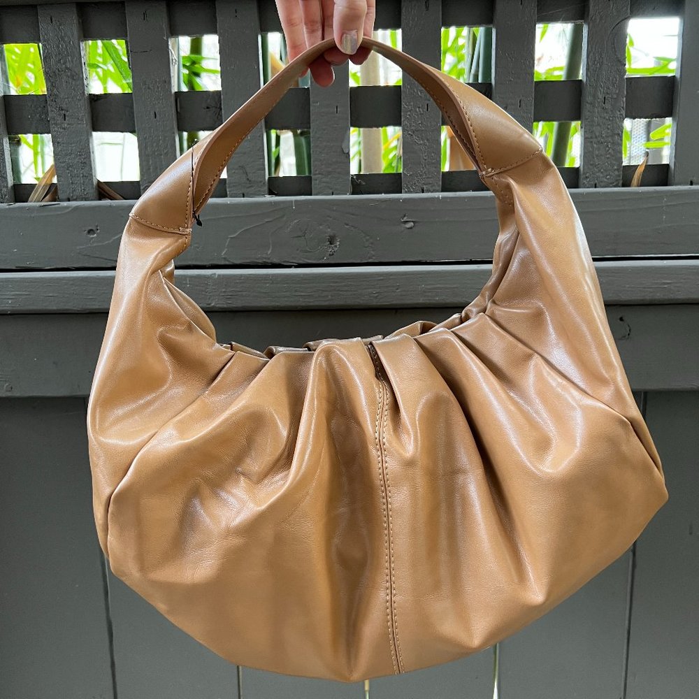 Express Hobo Shoulder Bag Faux Leather Camel Color